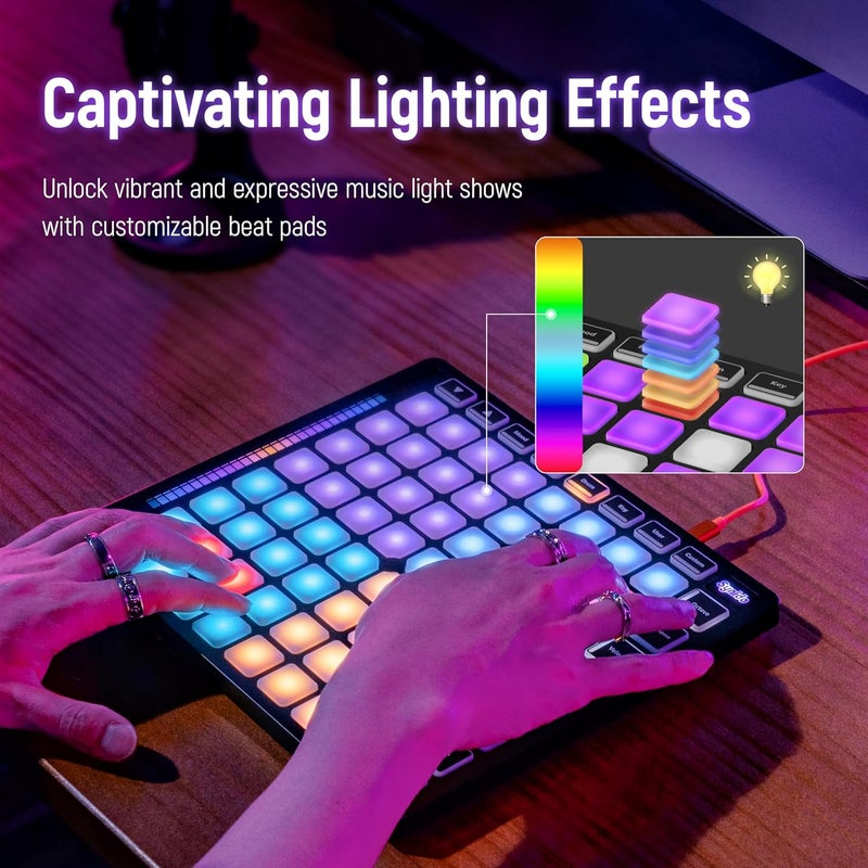 Synido MIDI Pad Beat Maker Machine with 64 Velocity Sensitive RGB Pads, Portable MIDI Controller 8 * 8 Backlit Beating Machine with Easy Mode for Music Production Beginners, TempoPAD Z-1 - Image 5